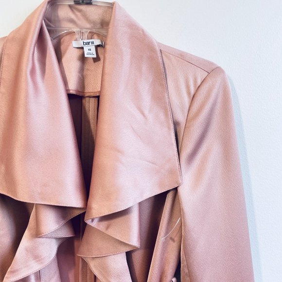 Bar III Women's Ruffle Drape Front Silky Jacket With Belt Pink Extra Small New - Picture 3 of 10